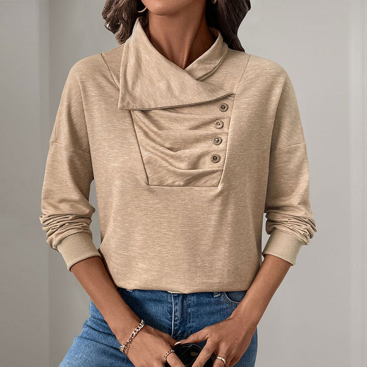 Olivia | Elegant Hösttröja med Ståkrage och Veckade Detaljer 1