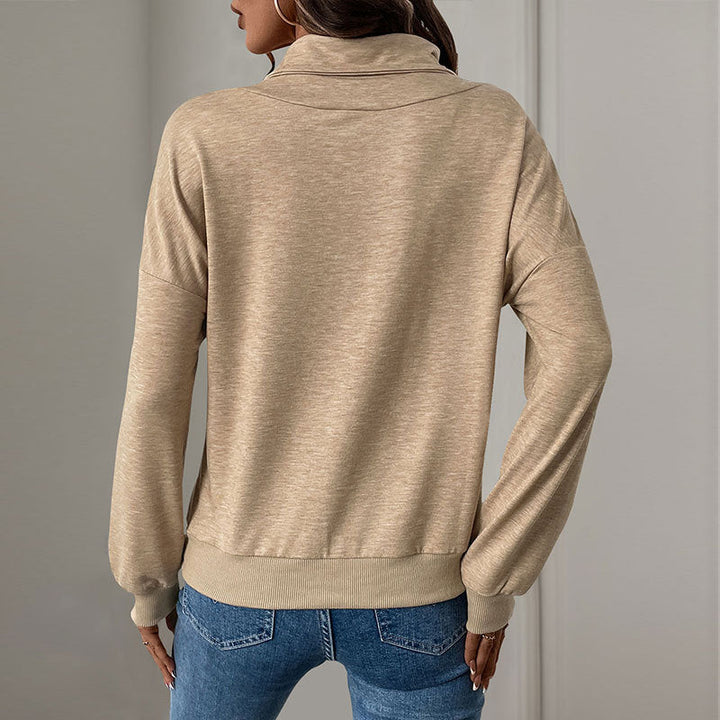 Olivia | Elegant Hösttröja med Ståkrage och Veckade Detaljer 2