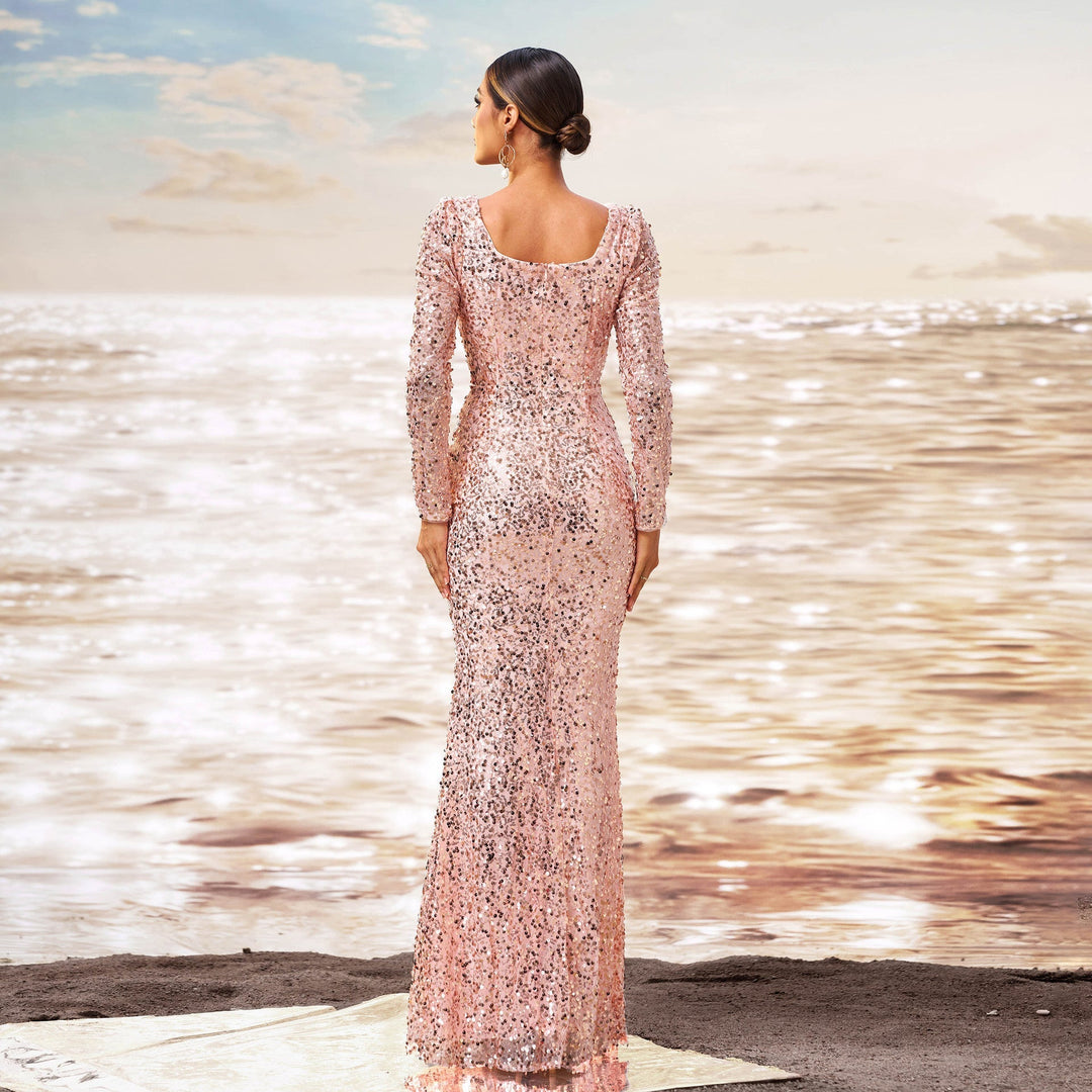 Olivia | Elegant Långärmad Klänning med Paljetter 4