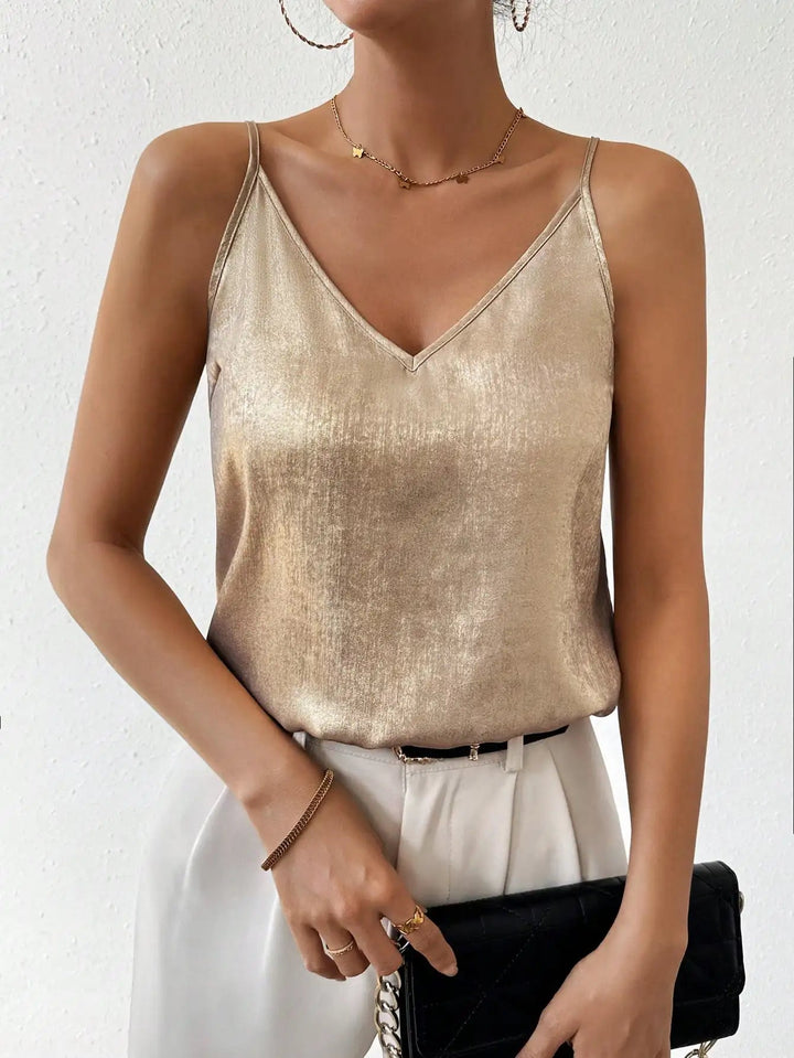 Olivia | Elegant Loose Satin Cami Top With V-Neck 0