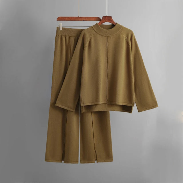 Olivia | Elegant Loungewear Set med Rundhalsad Tröja och Vida Byxor 0