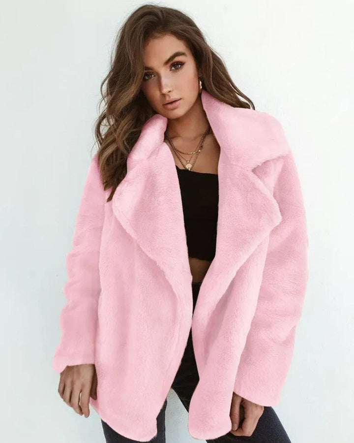 Olivia | Elegant Plysch Vinterrock Med Notchad Krage 3