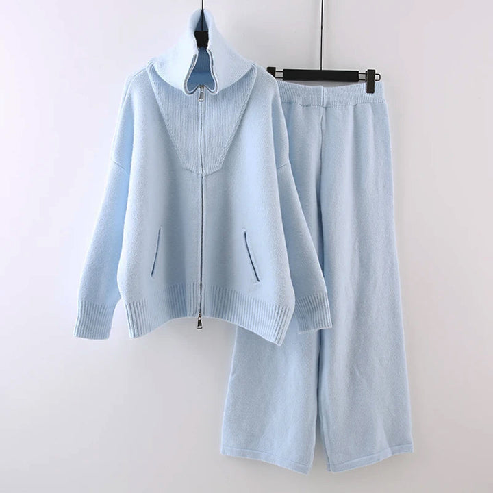 Olivia | Elegant Stickat Set Dam med Hög Krage och Elastisk Midja 1