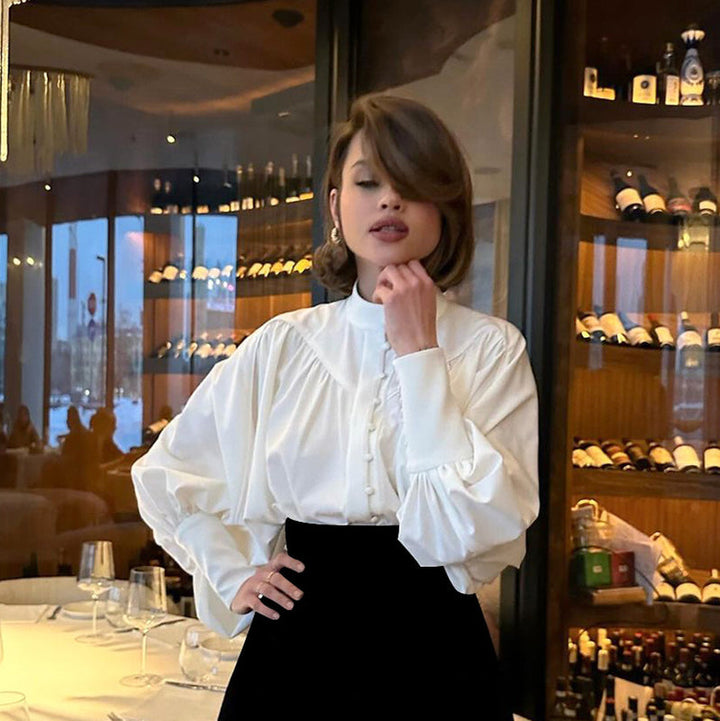 Olivia | Elegant Vårskjorta med Puffärm och Ståkrage 0
