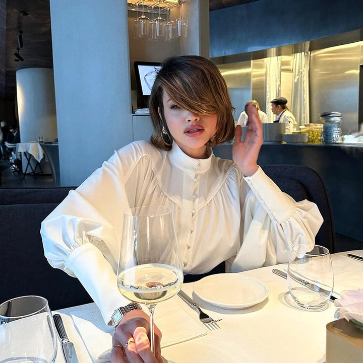 Olivia | Elegant Vårskjorta med Puffärm och Ståkrage 1
