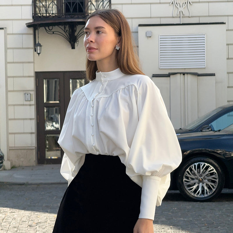 Olivia | Elegant Vårskjorta med Puffärm och Ståkrage 2