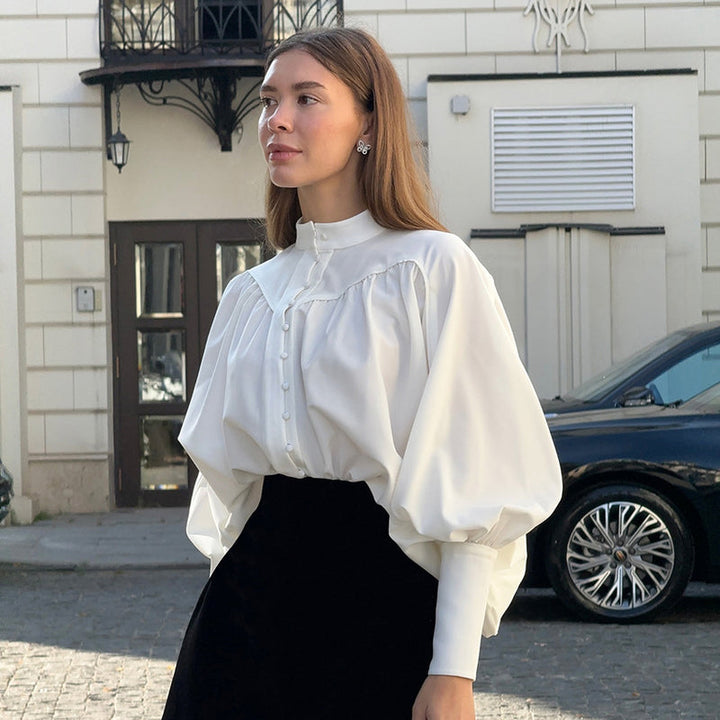 Olivia | Elegant Vårskjorta med Puffärm och Ståkrage 2