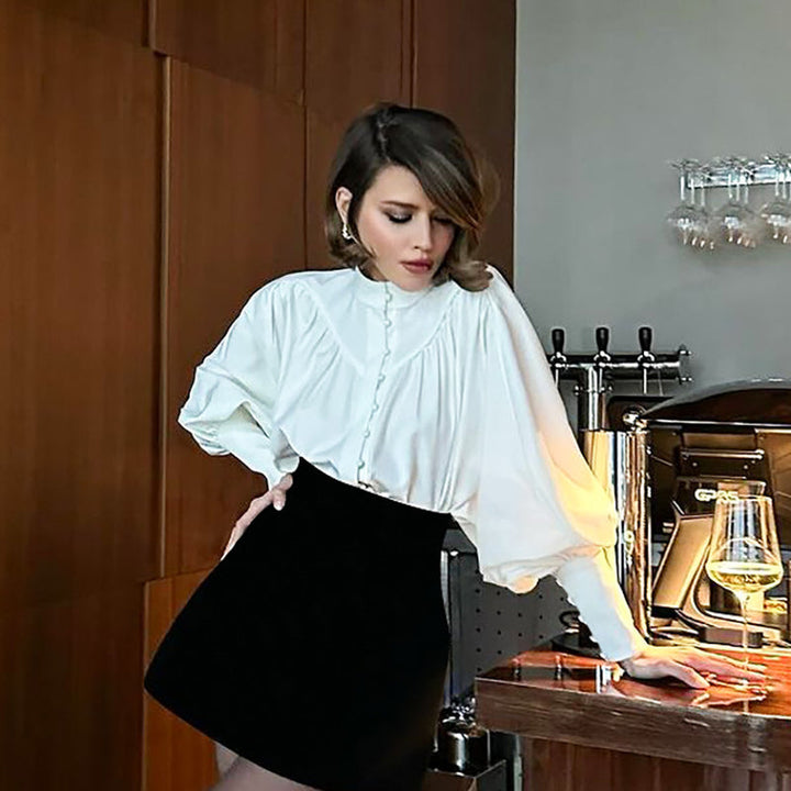 Olivia | Elegant Vårskjorta med Puffärm och Ståkrage 3