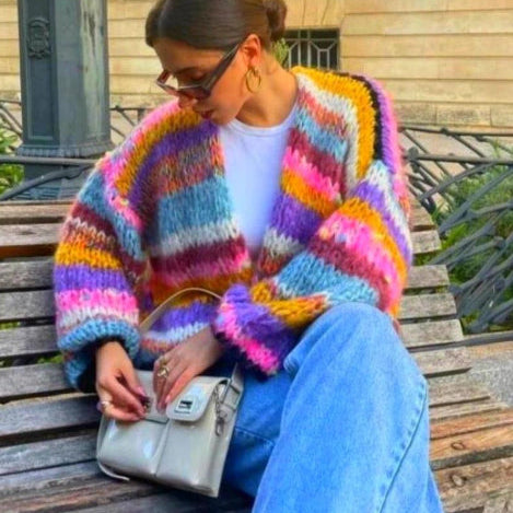 Olivia | Flerfärgad Långärmad Stickad Cardigan 2