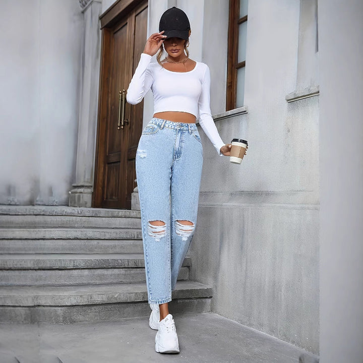 Olivia | Hög Midja Rippade Jeans med Lös Passform 0