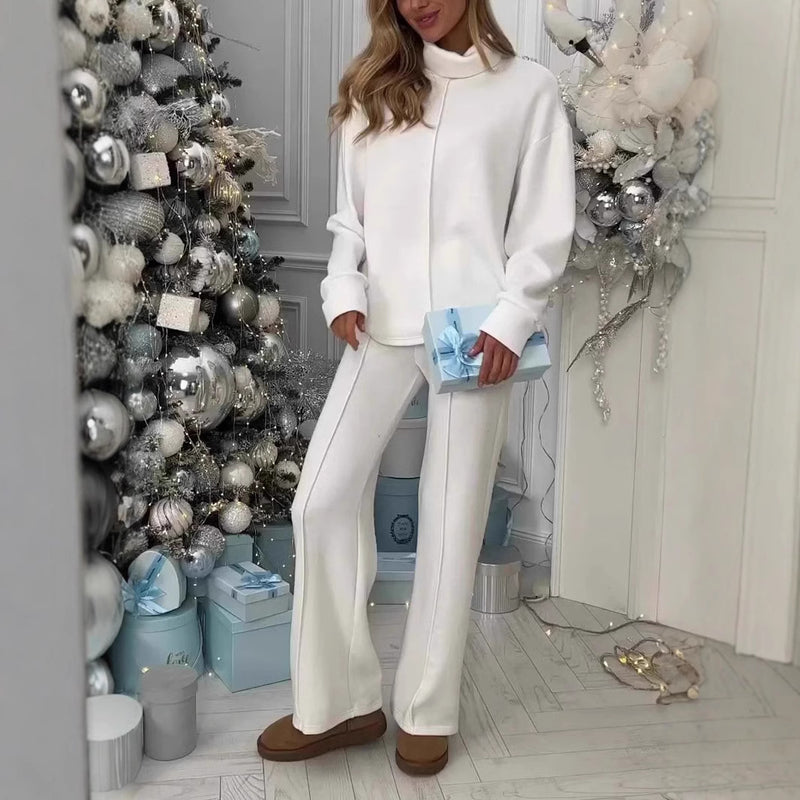 Olivia | Snygg Höststickad Polotröja Set med Långärmad Topp och Byxor 1