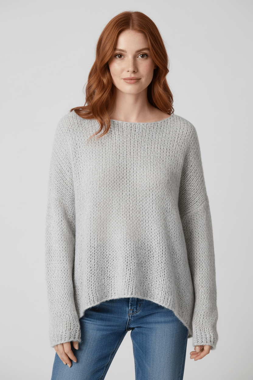 Oversized Rosa Stickad Tröja Dam med Off-Shoulder Design | Mjuk och Varm för Kalla Dagar 0