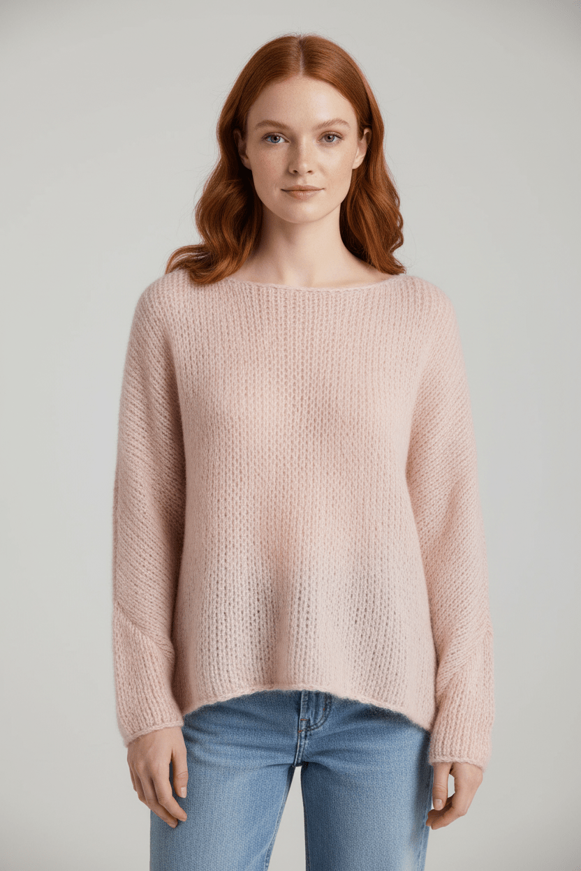 Oversized Rosa Stickad Tröja Dam med Off-Shoulder Design | Mjuk och Varm för Kalla Dagar 1