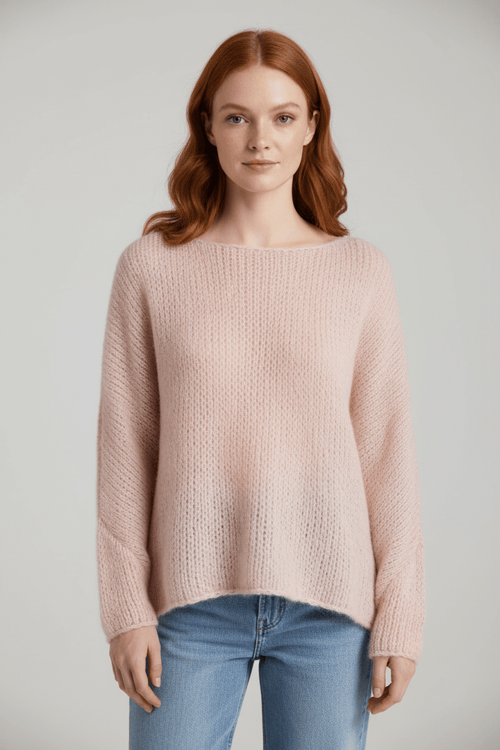 Oversized Rosa Stickad Tröja Dam med Off-Shoulder Design | Mjuk och Varm för Kalla Dagar 1