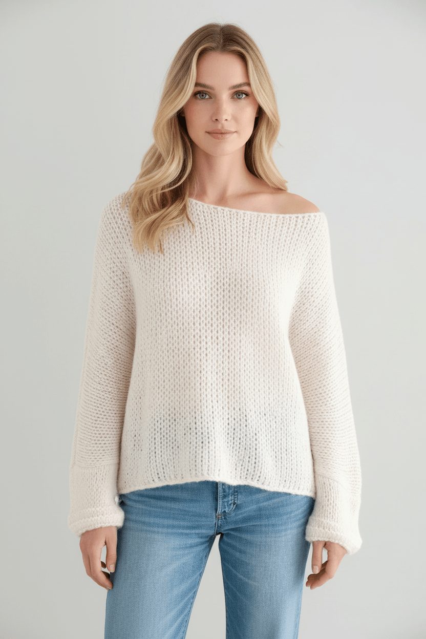 Oversized Rosa Stickad Tröja Dam med Off-Shoulder Design | Mjuk och Varm för Kalla Dagar 4