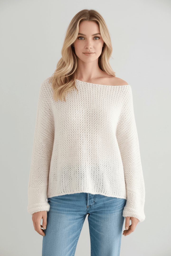 Oversized Rosa Stickad Tröja Dam med Off-Shoulder Design | Mjuk och Varm för Kalla Dagar 4