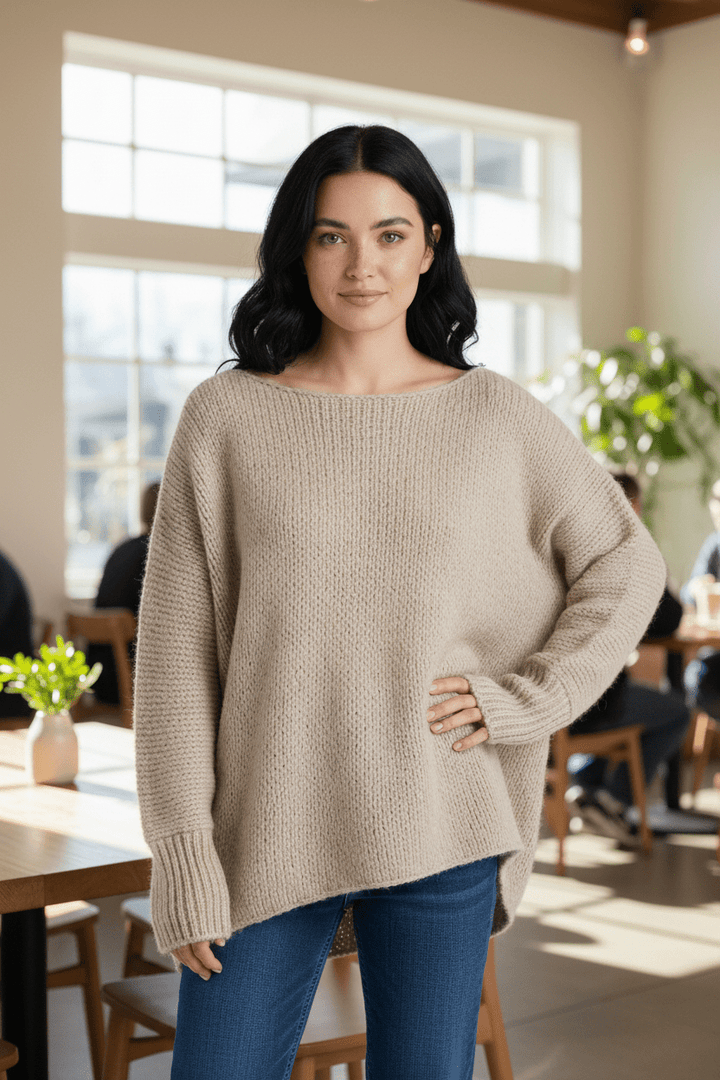 Oversized Rosa Stickad Tröja Dam med Off-Shoulder Design | Mjuk och Varm för Kalla Dagar 8