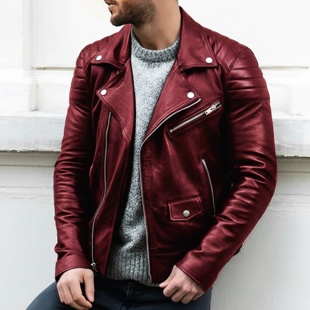 Ramone | Bikerjacka i Läder med Asymmetrisk Dragkedja | Slitstark och Tidlös Design för Modern Stil 3
