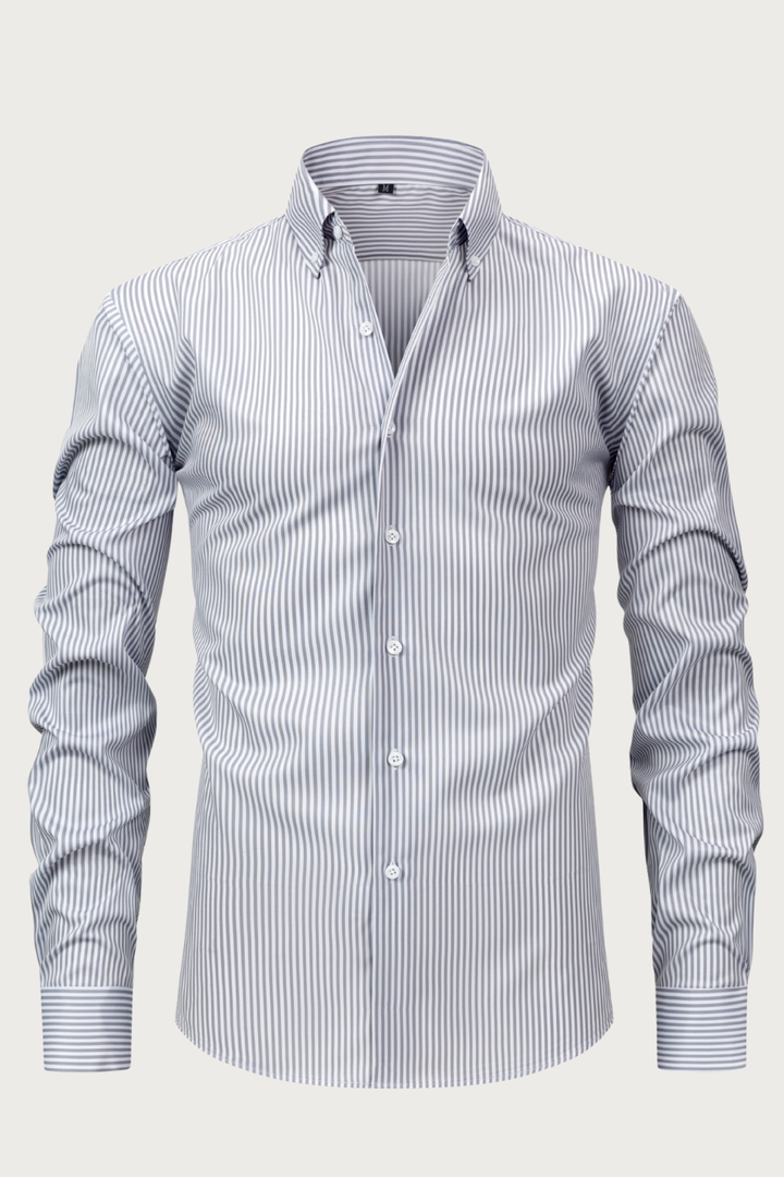 Randig Skjorta för Män med Button-Down Krage | Avslappnad Passform för Tidlös Stil 0