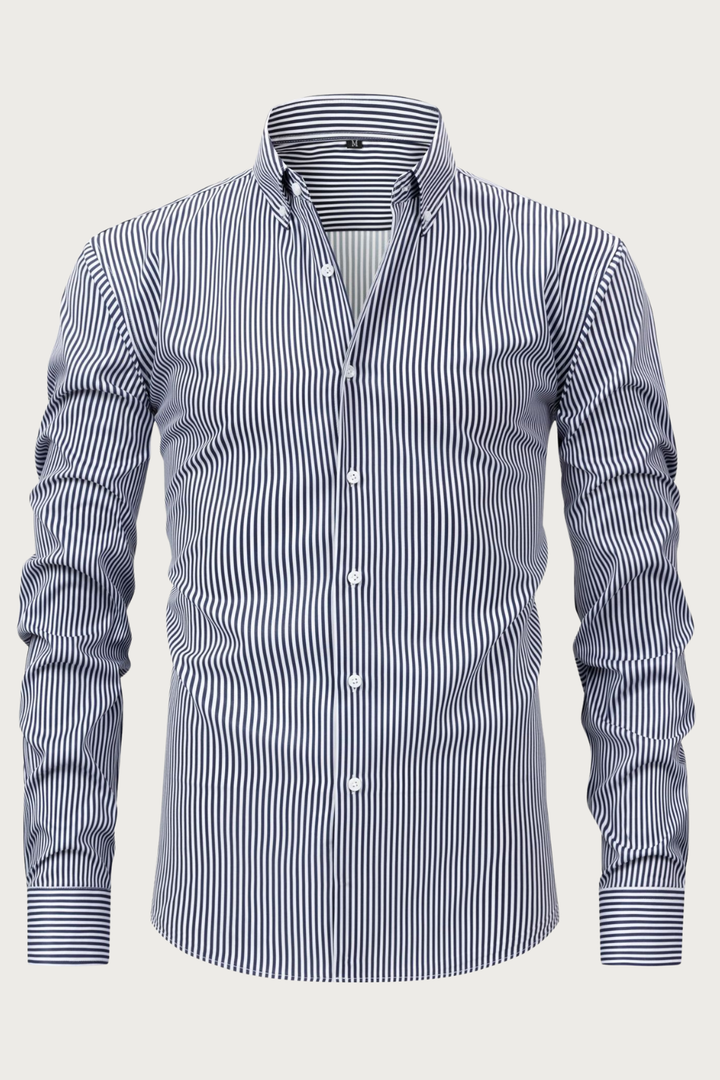 Randig Skjorta för Män med Button-Down Krage | Avslappnad Passform för Tidlös Stil 4