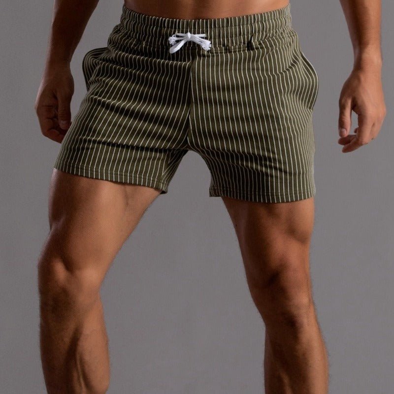 Randiga Herr Shorts med Elastisk Midja & Dragsko | Avslappnad Passform för Sommarstil 0