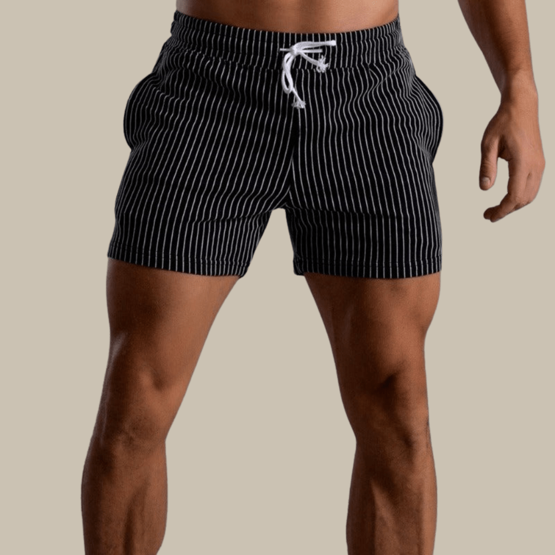Randiga Herr Shorts med Elastisk Midja & Dragsko | Avslappnad Passform för Sommarstil 1