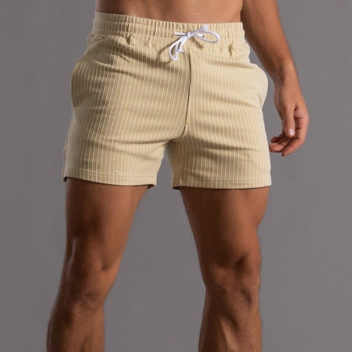 Randiga Herr Shorts med Elastisk Midja & Dragsko | Avslappnad Passform för Sommarstil 2
