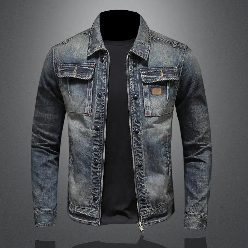 Retro Denimjacka | Jeansjacka för Män med Klassiska Knappar | Tidlös Vintagedesign för Avslappnad Elegans 0
