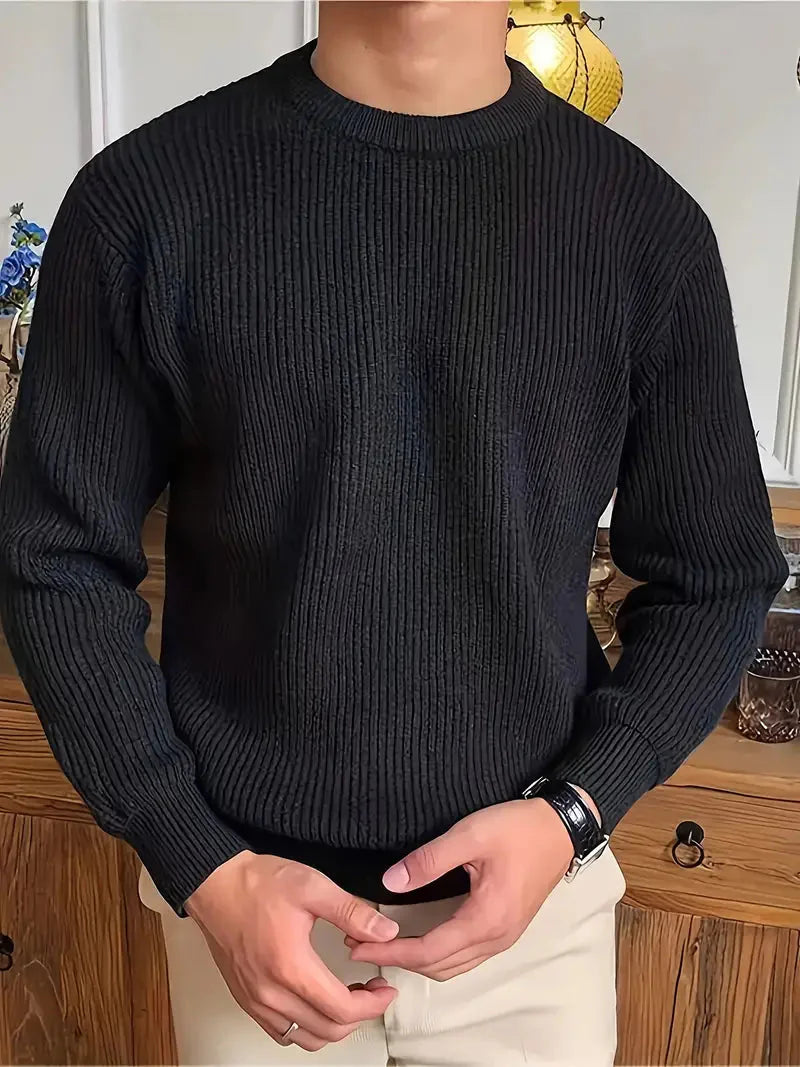 Ribbad Herrtröja | Slim Fit med Rund Halsringning | Elegant och Mångsidig för Stiliga Lager 0