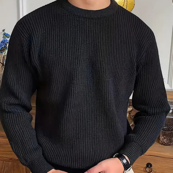 Ribbad Herrtröja | Slim Fit med Rund Halsringning | Elegant och Mångsidig för Stiliga Lager 1