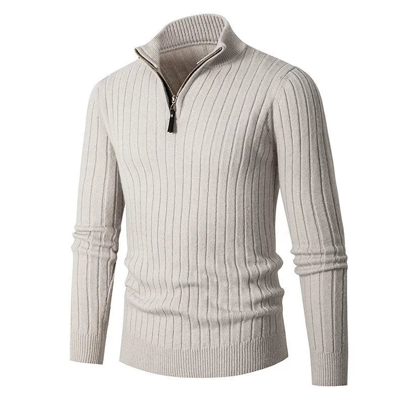 Ribbad Tröja med Halv Dragkedja för Män - Elegant Design för Mångsidig Stil 0