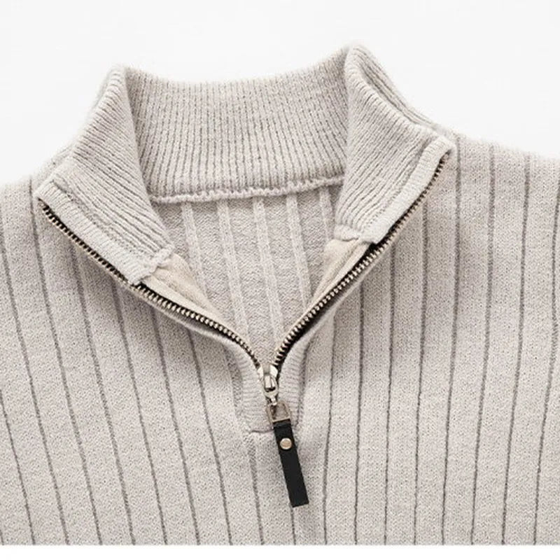 Ribbad Tröja med Halv Dragkedja för Män - Elegant Design för Mångsidig Stil 2