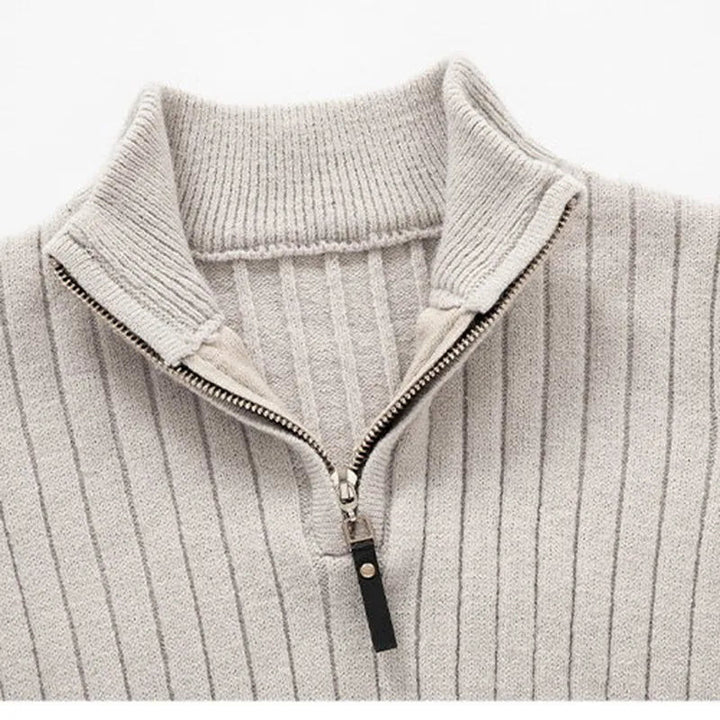 Ribbad Tröja med Halv Dragkedja för Män - Elegant Design för Mångsidig Stil 2