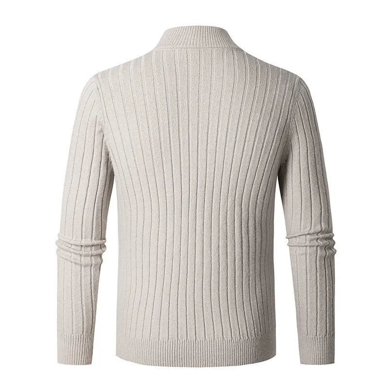 Ribbad Tröja med Halv Dragkedja för Män - Elegant Design för Mångsidig Stil 3