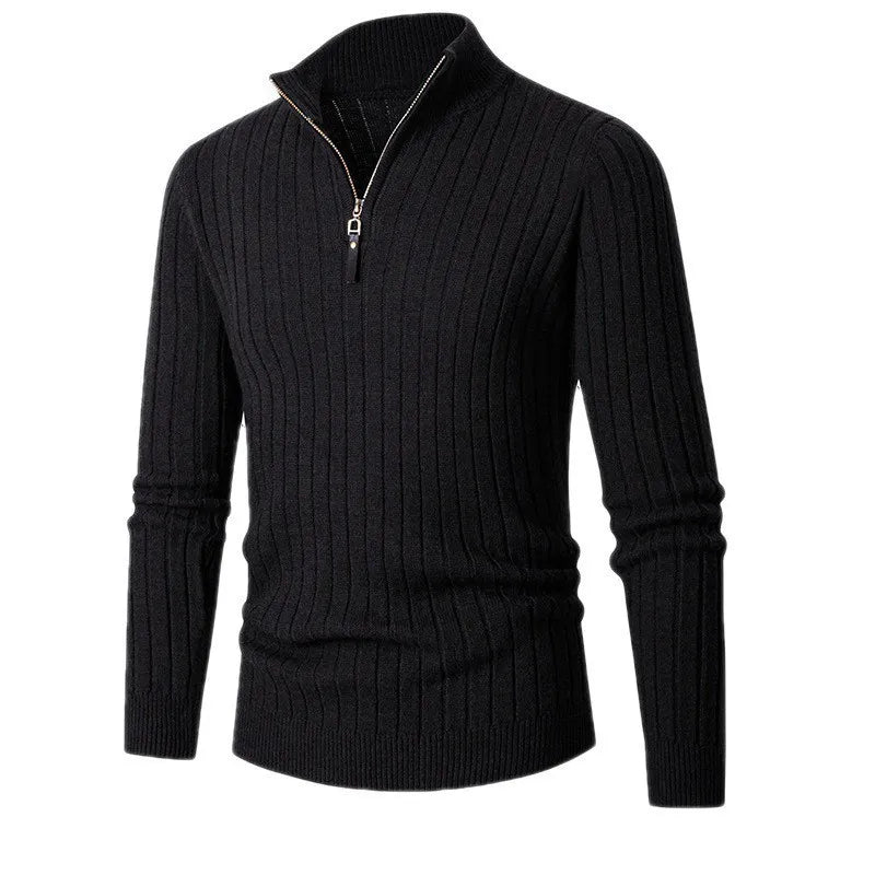 Ribbad Tröja med Halv Dragkedja för Män - Elegant Design för Mångsidig Stil 7