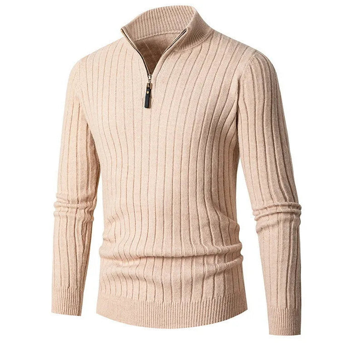 Ribbad Tröja med Halv Dragkedja för Män - Elegant Design för Mångsidig Stil 8
