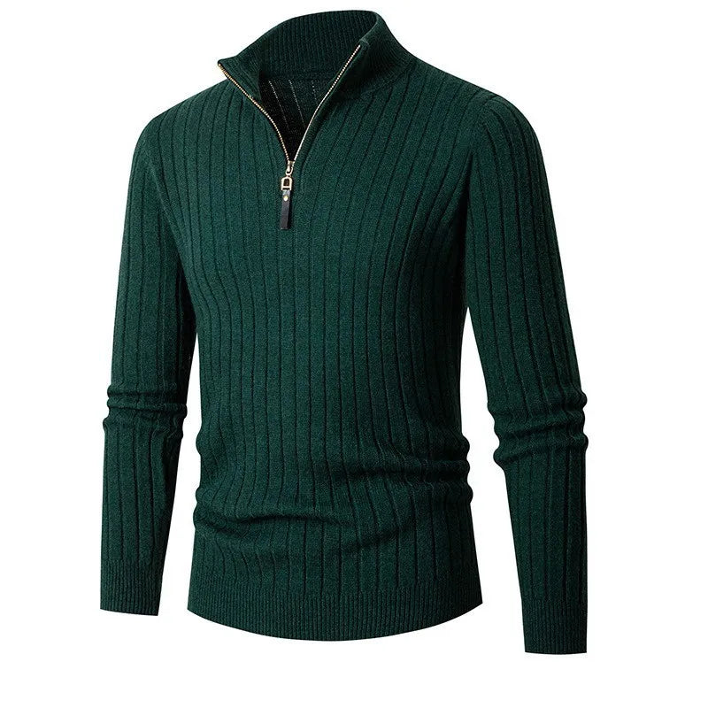 Ribbad Tröja med Halv Dragkedja för Män - Elegant Design för Mångsidig Stil 9