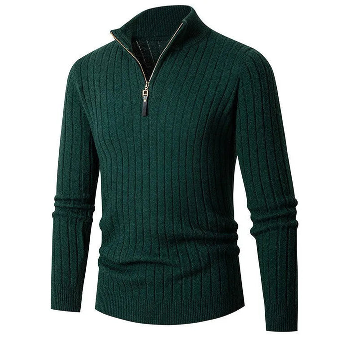 Ribbad Tröja med Halv Dragkedja för Män - Elegant Design för Mångsidig Stil 9