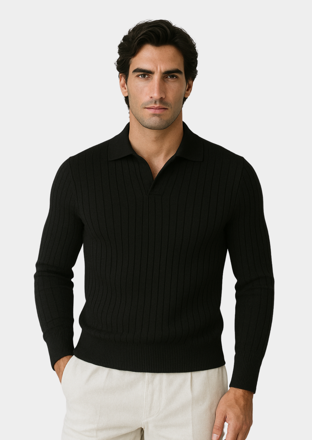 Ribbade Pikétröja för Män med Öppen Krage | Modern Design för Smart Casual Stil 1
