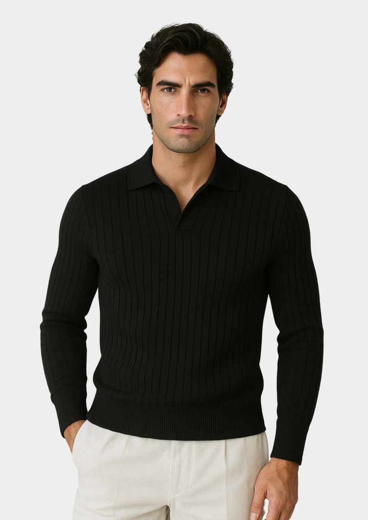 Ribbade Pikétröja för Män med Öppen Krage | Modern Design för Smart Casual Stil 1