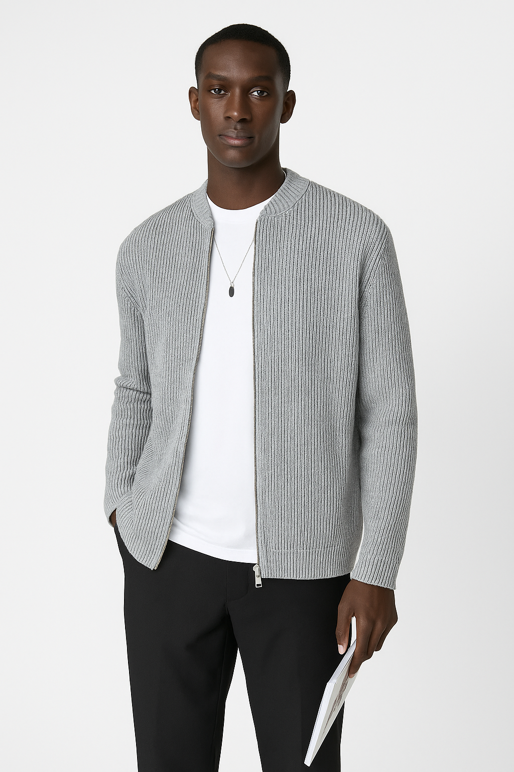 Ribbstickad Cardigan | Dubbel Dragkedja för Avslappnad Stil och Komfort 2