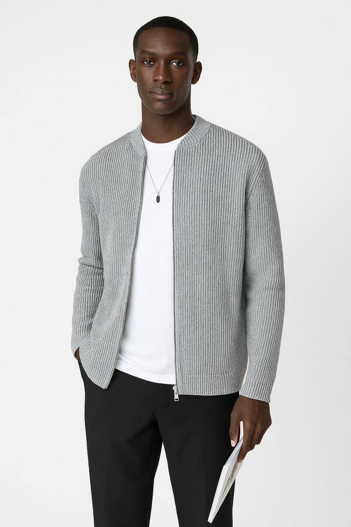 Ribbstickad Cardigan | Dubbel Dragkedja för Avslappnad Stil och Komfort 2