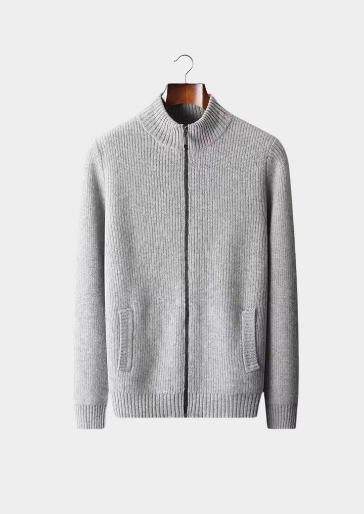 Ribbstickad Cardigan för Herrar med Hög Krage | Mångsidig Design för Alla Säsonger 1