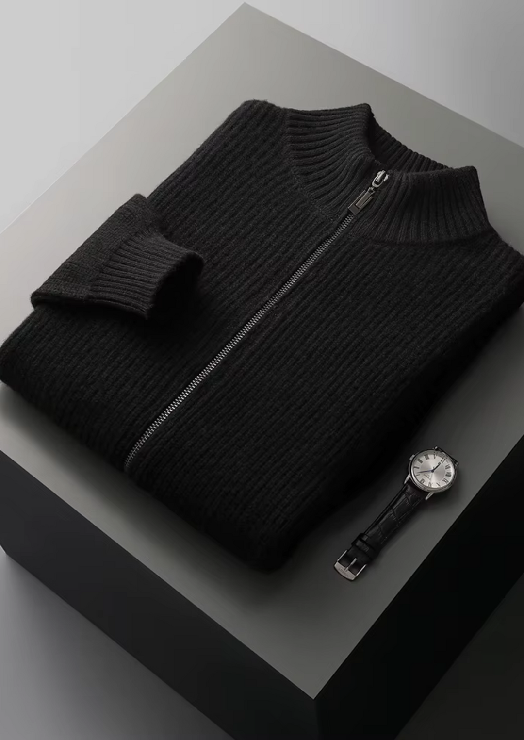 Ribbstickad Cardigan för Herrar med Hög Krage | Mångsidig Design för Alla Säsonger 11
