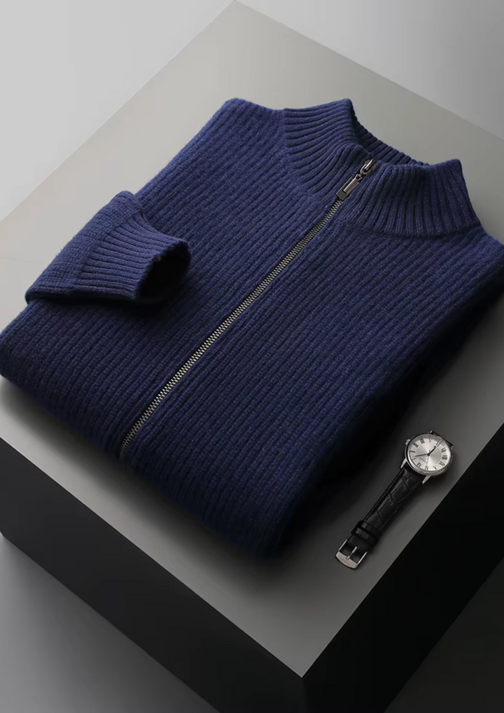 Ribbstickad Cardigan för Herrar med Hög Krage | Mångsidig Design för Alla Säsonger 9