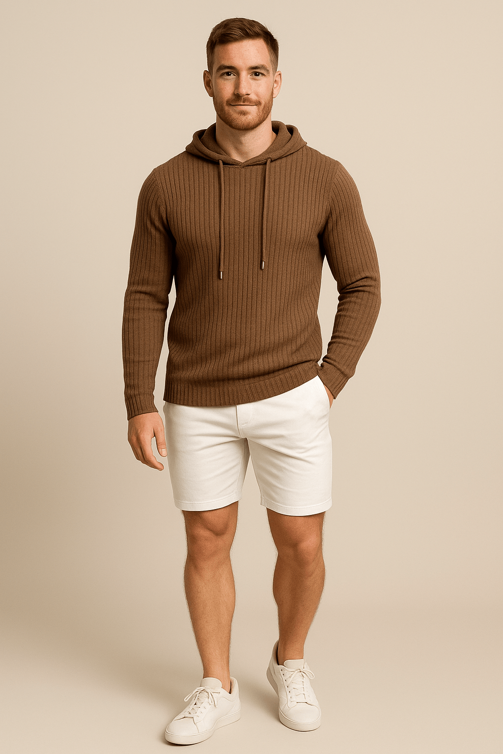 Ribbstickad Luvtröja för Herr med Justerbar Huva | Slim Fit Design för Stil och Komfort 1