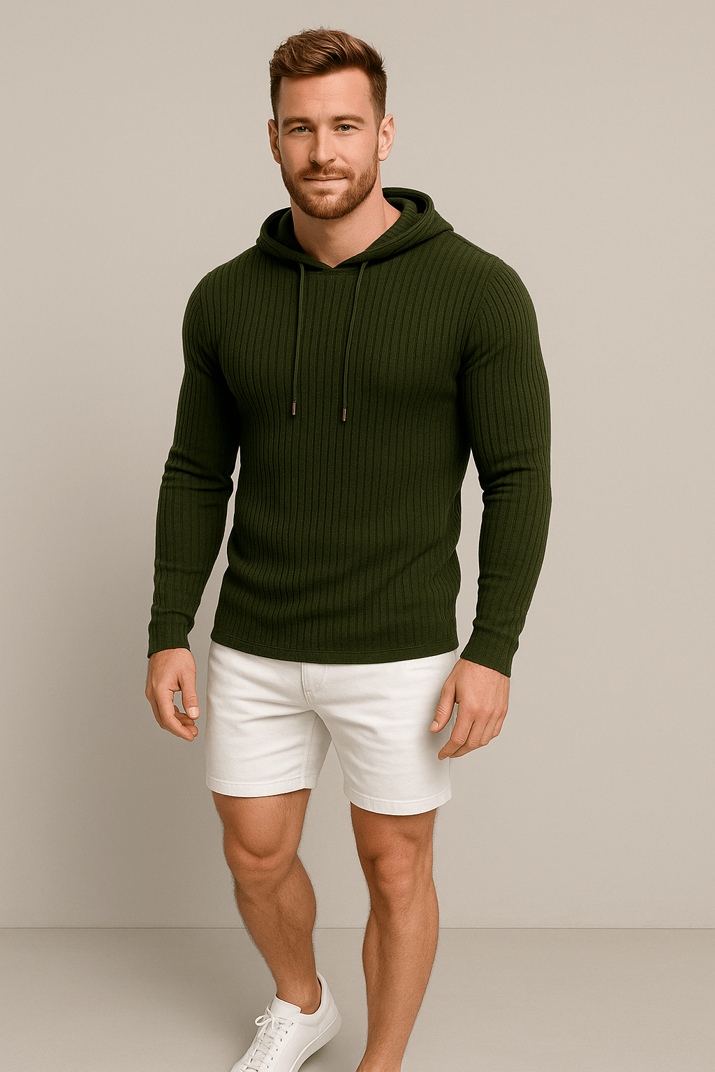 Ribbstickad Luvtröja för Herr med Justerbar Huva | Slim Fit Design för Stil och Komfort 2