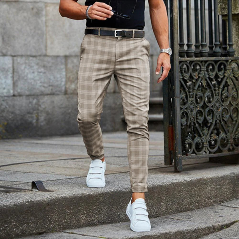 Rutiga Arbetsbyxor Herr | Slim Fit Design med Tapered Ben | Mångsidig Stil för Sofistikerat Utseende 0