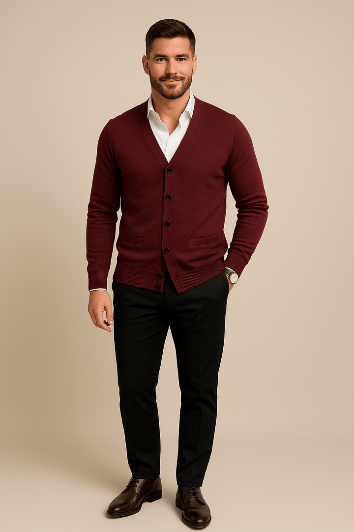 Skräddarsydd Cardigan Män | Stickad V-ringad Design med Mjuk Bomullsblandning | Mångsidig och Bekväm för Alla Tillfällen 2