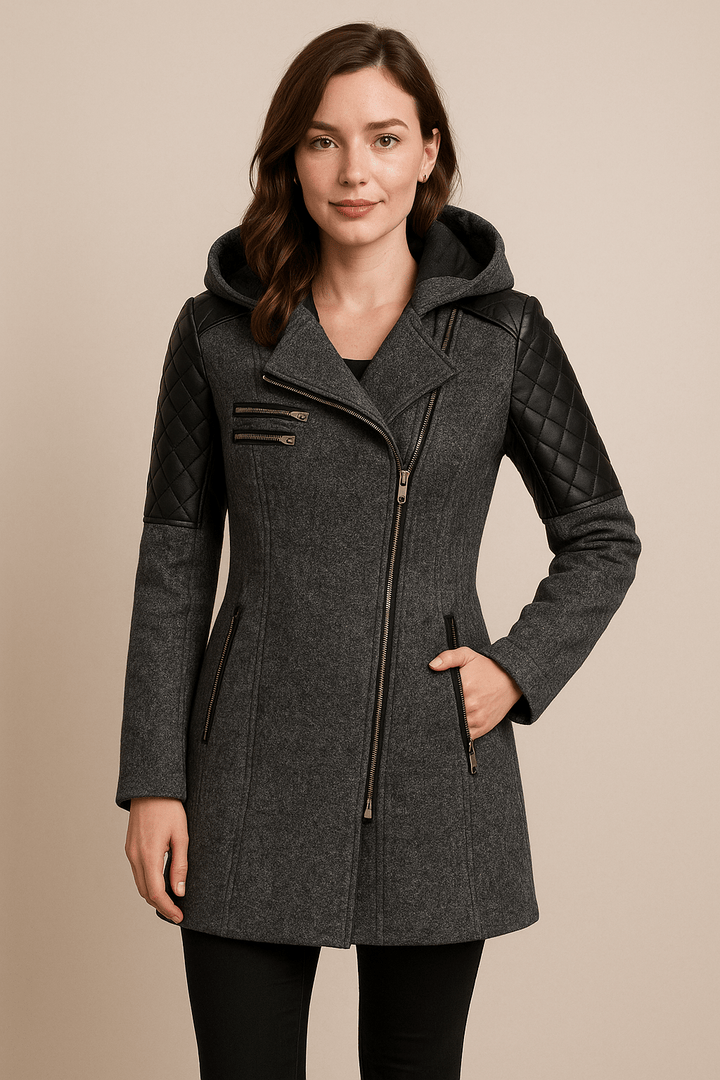 Skräddarsydd Damjacka | Jackor Dam med Quiltade Ärmar & Asymmetrisk Dragkedja | Modern Design för Stil och Komfort 1